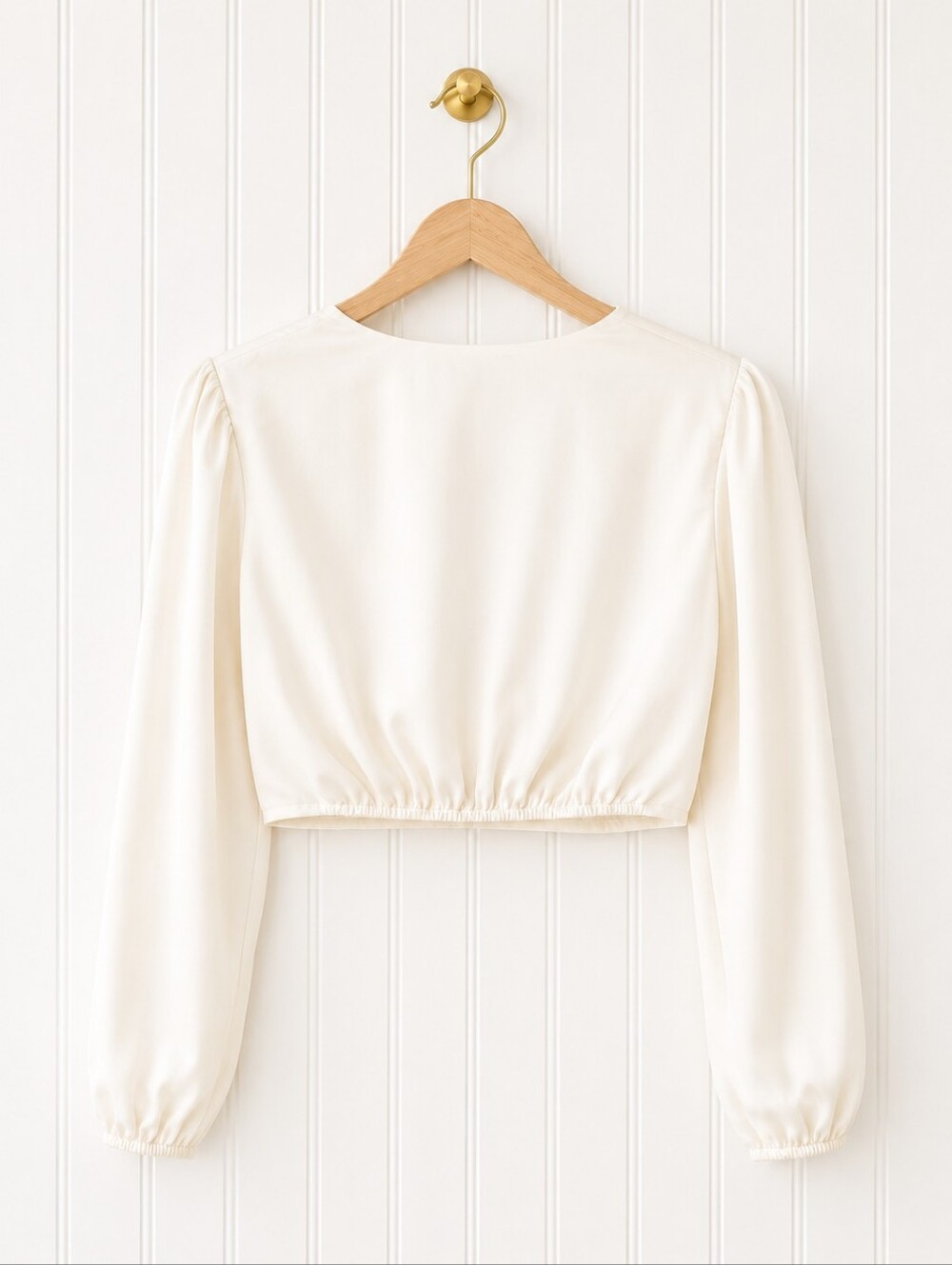 Abercrombie & Fitch | Ivory Satin Tie Front Blouse Cropped Top | Size Small - Picture 6 of 8